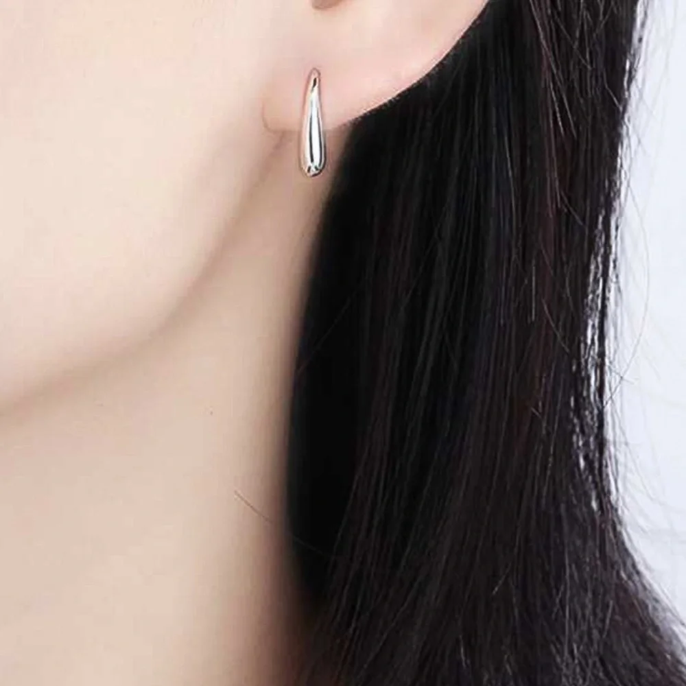 925 Stamped Sterling Silver One Piece Water Drop Earrings - Picture 2 of 6